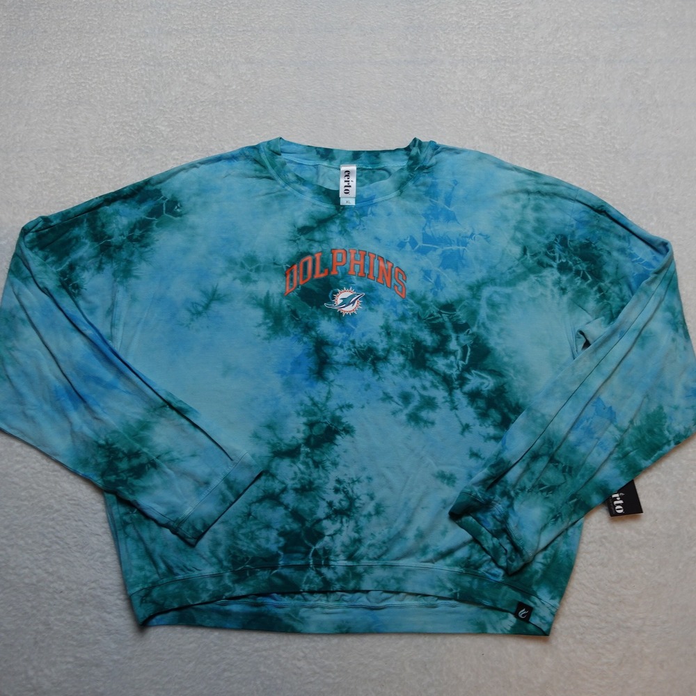 Certo Miami Dolphins NFL Top Womens XL Blue Tie Dye Shift Hi Low LS854